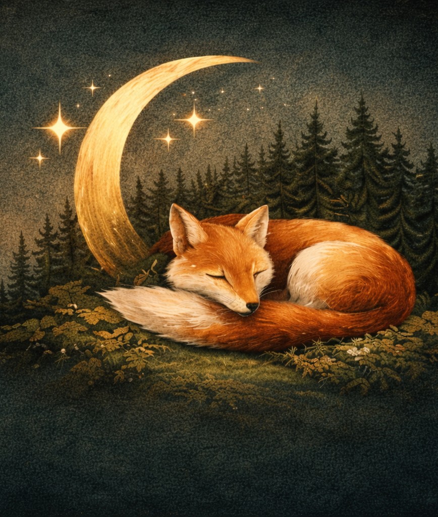 fox in a forest with a moon in the background Moon Fox Energy